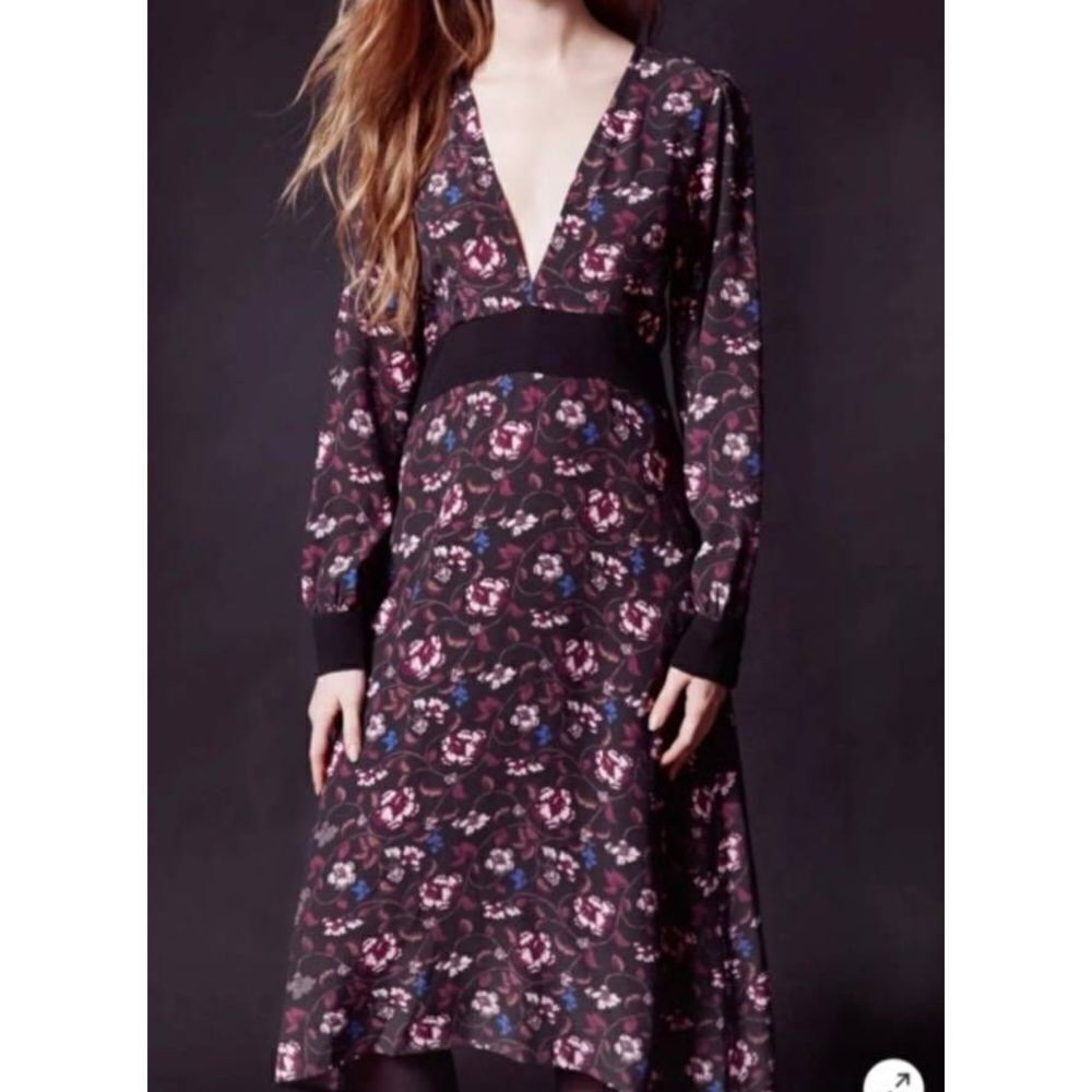 For Love & Lemons UO Vneck Black Floral Midi Dress Size XS